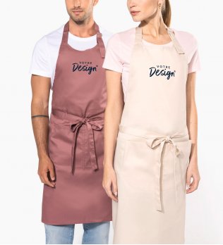 mannequin homme et femme de face portant le Tablier polycoton personnalisable