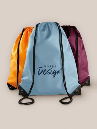 Sac à dos à cordelettes Kimood KI0104 Sky Blue personnalisé avec votre design, en trois teintes Sac à dos à cordelettes Kimood KI0104 Sky Blue personnalisé avec votre design, en trois teintes
