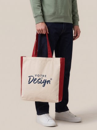 Sac cabas bicolore KI0275 Natural / Red porté à la main, personnalisé avec votre design Sac cabas bicolore KI0275 Natural / Red porté à la main, personnalisé avec votre design