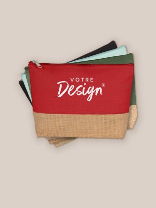 Trousse en toile et jute Kimood KI0276 Arandano Red personnalisée avec votre design, en plusieurs teintes