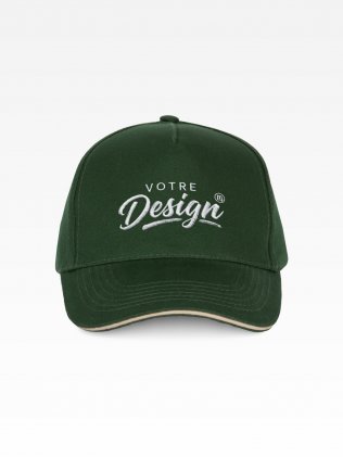 Casquette personnalisée boucle métallique KP124 Forest Green / Beige personnalisée avec votre logo brodé sur le panneau avant