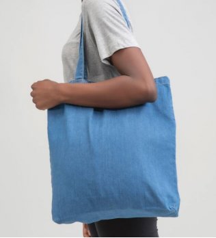tote bag personnalisable en denim bleu, 100% coton bio