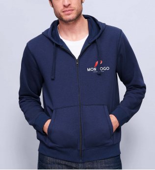 Exemple de logo imprimé sur le coeur du sweat zippé Spike en coloris French Marine
