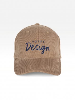 Exemple de marquage personnalisé sur la casquette écoresponsable en velours côtelé 6 panneaux unisexe NS016 Exemple de marquage personnalisé sur la casquette écoresponsable en velours côtelé 6 panneaux unisexe NS016