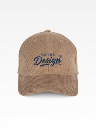 Exemple de marquage personnalisé sur la casquette écoresponsable en velours côtelé 6 panneaux unisexe NS016