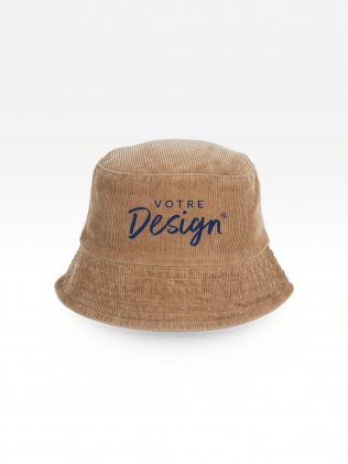 Exemple de marquage personnalisé sur le bob en velours côtelé NS019 en coloris Dark Camel
