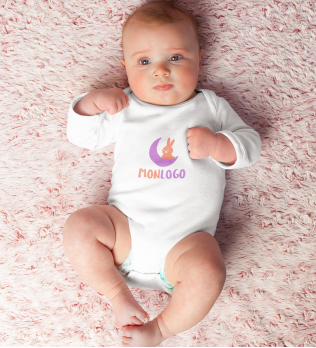 Body pour bébé à manches longues avec exemple de logo imprimé sur l'avant