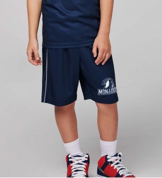 Exemple de logo floqué sur le short de basket pour enfant PA161 en coloris Sporty Navy
