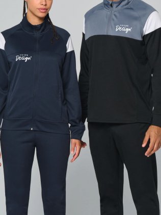mannequin homme et femme de face portant la Veste de survêtement zippée unisexe personnalisable