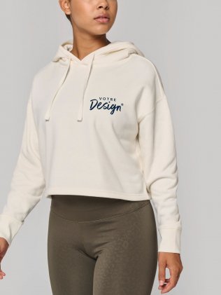 mannequin femme de face portant le Sweat-shirt crop à capuche femme personnalisable