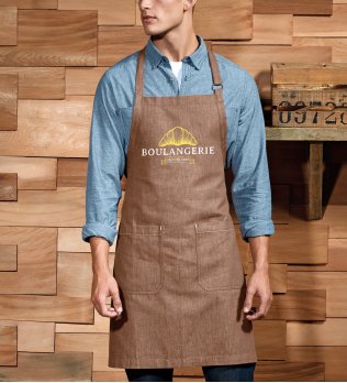 Exemple de logo imprimé sur le tablier denim en coton bio PR113 en coloris Brown