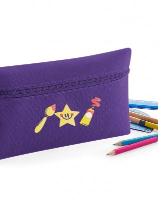 Trousse à crayons personnalisable avec exemple de logo floqué