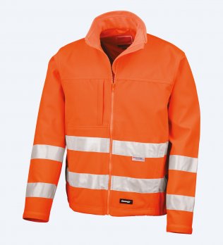 Packshot de la veste softshell haute visibilité R117 en coloris Safety Orange vu de face sur fond gris