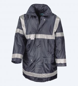 Packshot de la parka de sécurité matelassée R23 en coloris Navy vu de face sur fond gris