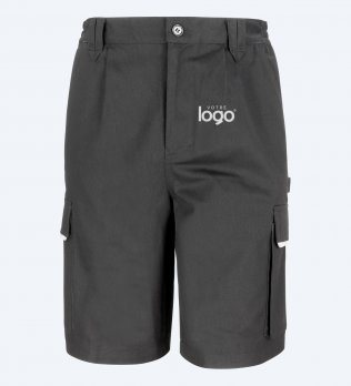 Short de travail R309X Black - simulation de marquage Packshot du short de travail multipoches R309X en coloris Black avec simulation de marquage logo sur la cuisse