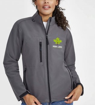 Veste Softshell pour femme Roxy en coloris Anthracite avec exemple de logo imprimé