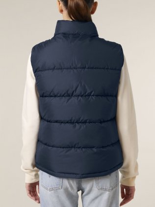 mannequin femme de dos portant la doudoune sans manches STJU250 en french navy 