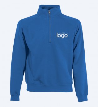 Sweat personnalisable SC165 Royal Blue - exemple de marquage poitrine Sweat col zippé personnalisable SC165 en coloris Royal Blue avec exemple de logo blanc sur la poitrine