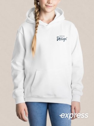 mannequin enfant fille de face portant le Sweat à capuche enfant personnalisable