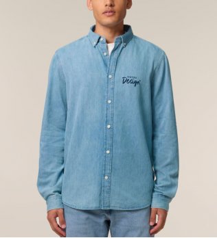 mannequin homme de face portant la Stanley Denim Shirt personnalisable