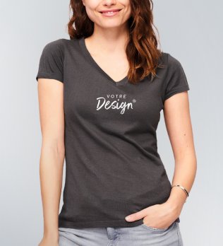 T shirt col V femme Moon en coloris Gris foncé avec votre design imprimé T shirt col V femme Moon en coloris Gris foncé avec votre design imprimé
