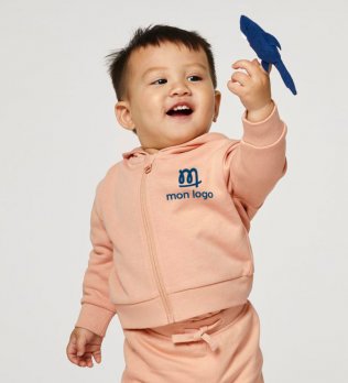 enfant avec sweat et jogging fraise-peche à personnaliser 