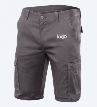 Packshot du bermuda de travail stretch multipoches V3009S en coloris Grey avec simulation de marquage logo sur la cuisse