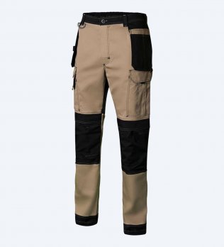 Pantalon de travail stretch bicolore V3019S en coloris Beige vu de face sur fond gris