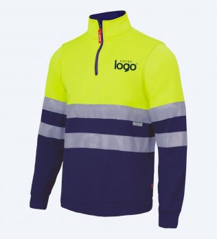 Sweat col zippé haute visibilité jaune fluo et marine à personnaliser