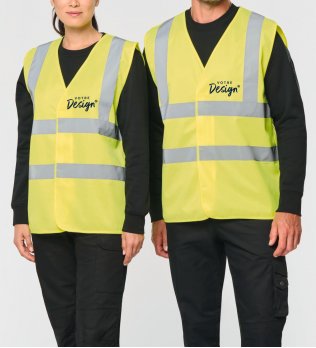 mannequin homme et mannequin femme de face portant le Gilet adulte haute visibilité unisexe personnalisable