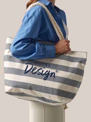 Sac de plage WM680 Natural/Grey personnalisé avec votre design, porté Sac de plage WM680 Natural/Grey personnalisé avec votre design, porté