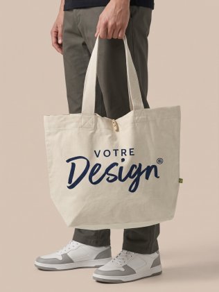 Sac personnalisé en coton bio WM850 Natural porté, avec votre design imprimé