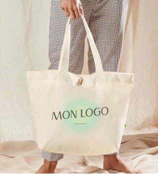 Grand sac de plage en coton bio à personnaliser WM850 en coloris Natural