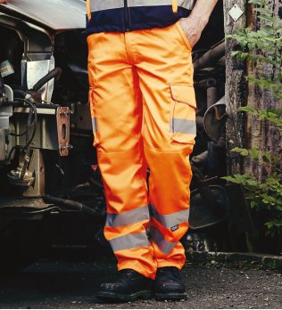 Pantalon de sécurité orange fluo avec bandes réfléchissantes Pantalon de sécurité orange fluo avec bandes réfléchissantes