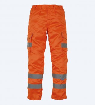 Pantalon de sécurité haute visibilité YHV018T en coloris Hi-Vis Orange vu de face sur fond gris