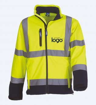 Veste softshell haute visibilité jaune fluo et marine à personnaliser
