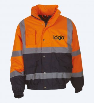 Blouson bicolore haute visibilité orange fluo et marine à personnaliser