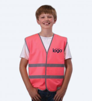 Gilet enfant à bandes réfléchissantes rose à personnaliser