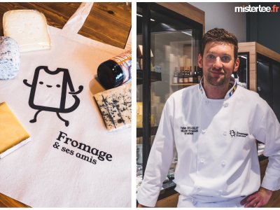 Vestes de cuisine brodées et totebags imprimés pour Fabien Degoulet, meilleur fromager du monde